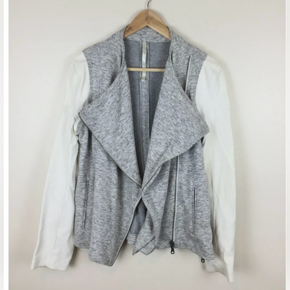 NWT Truth And Pride Gray Knit Cream Leather Moto vintage Jacket Women's